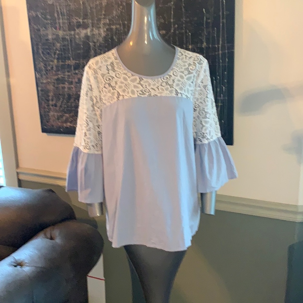 Andrew Marc New York Lace Shoulder Bell Sleeve Top